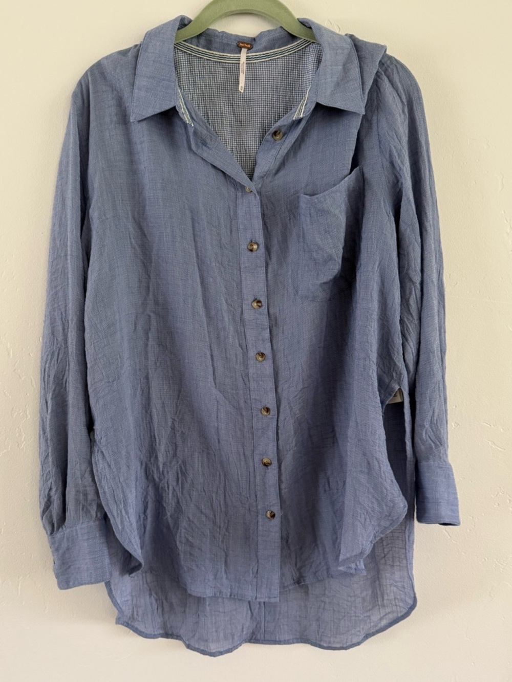 Free People Thats a Wrap Shirt Chambray Combo Blue M